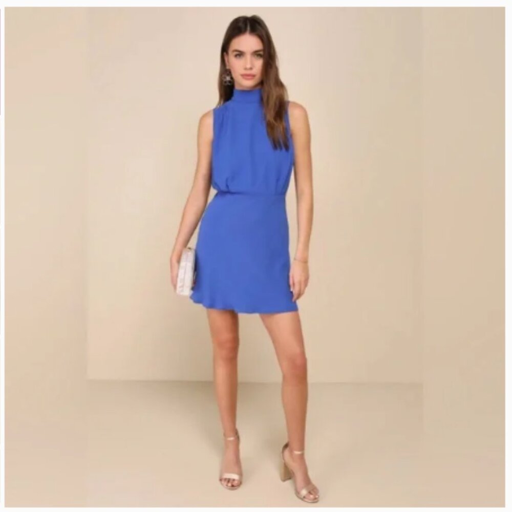 Lulu's Blue chiffon sleeveless Mini Dress
